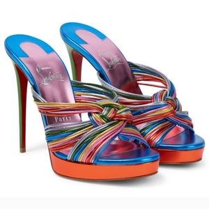 Christian Louboutin Multitaski Alta 120 Metallic Leather Sandal 39